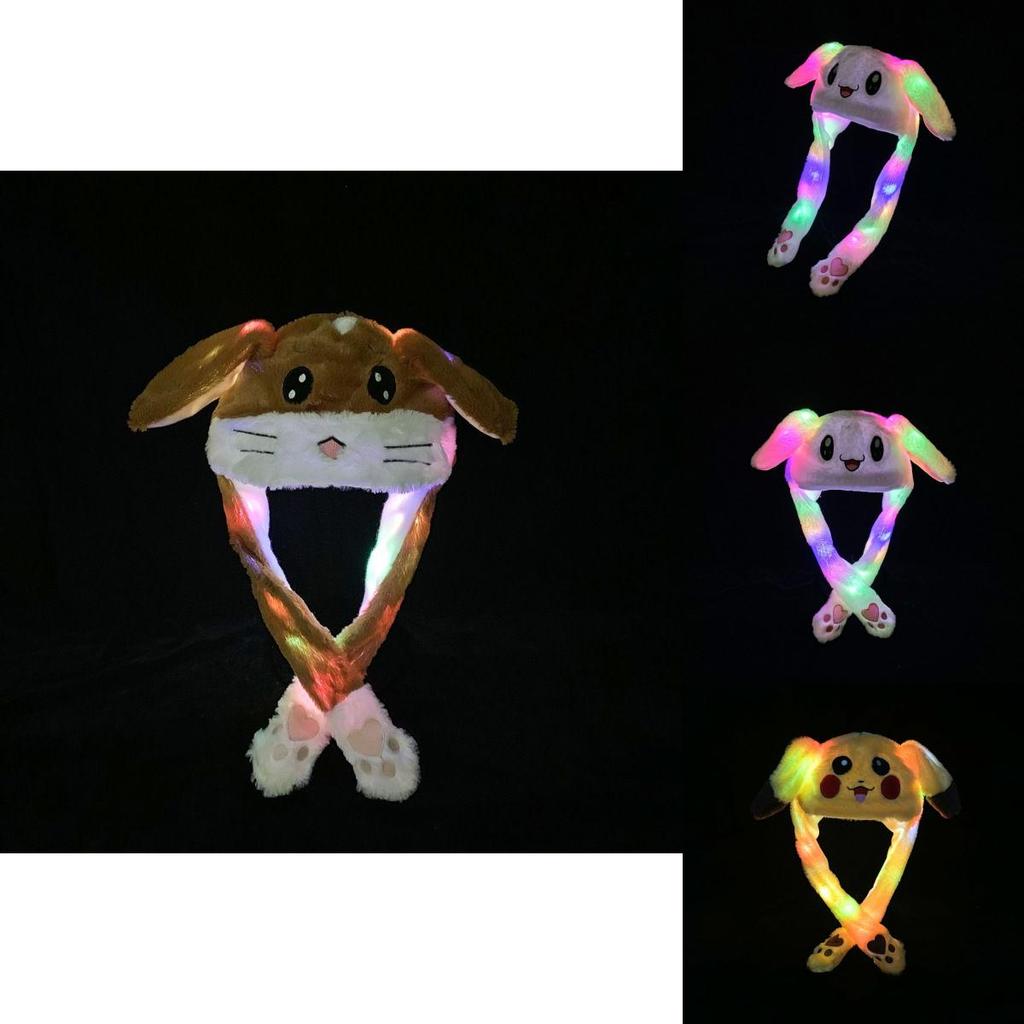 Adorable Chapeau pour Femme Lapin de Dessin Animé avec Oreilles de Lapin Pelucheuses Mobiles et Oreillettes Lumineuses