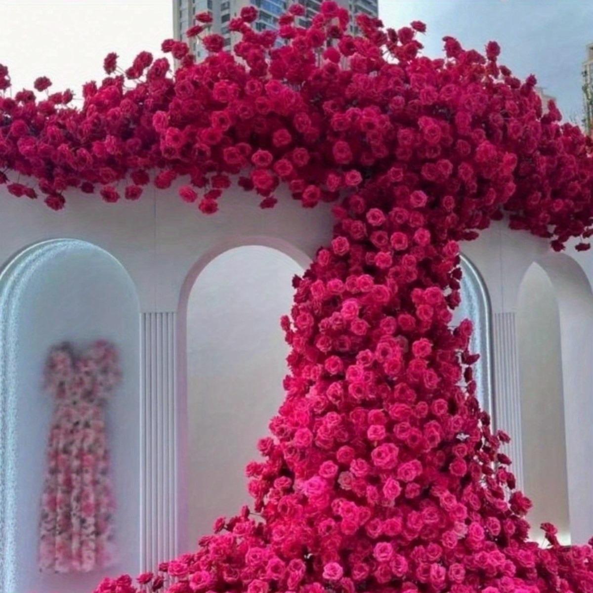 

10 шт. искусственных роз, реалистичные шелковые розы со стеблем, букет цветов, пластиковые цветы для дома, свадебных украшений, вечеринок горячий розовый