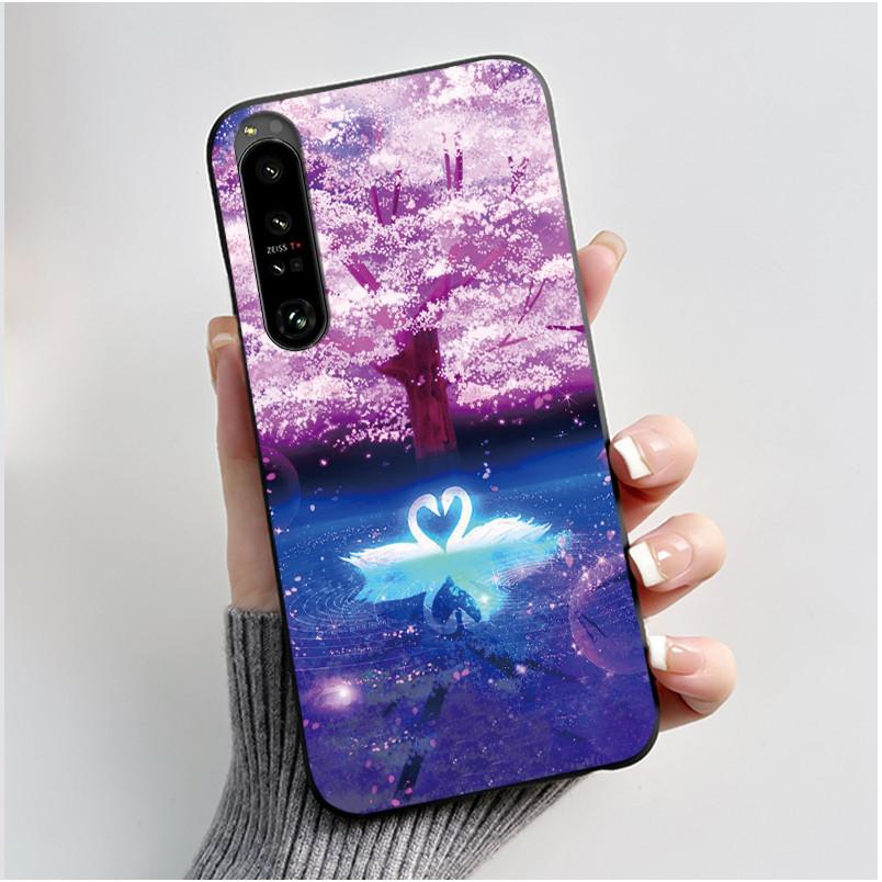 Cute Case For Sony Xperia 1 IV V II III Capa Coque Printing Shell Protective Cover Soft Silicone Cartoon Black Casing Fundas