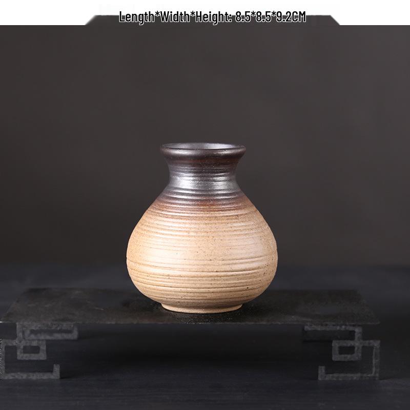 Zen Retro Ceramic Vase: Simple Antique Pottery for Dried Flowers, Small Table Ornament, or Hydroponic Plant Container for Living Room.