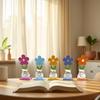 Yousheng 5Pcs/Set Wooden Flower Ornament with Base Boho Farmhouse Rustic 3D Colorful Flower Wood Table Sign Centerpiece Home Office Desktop Decoration