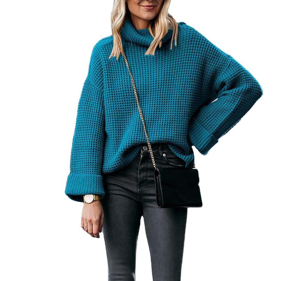 Fall Winter New High Neck Loose Knit Sweater Women's Pullover