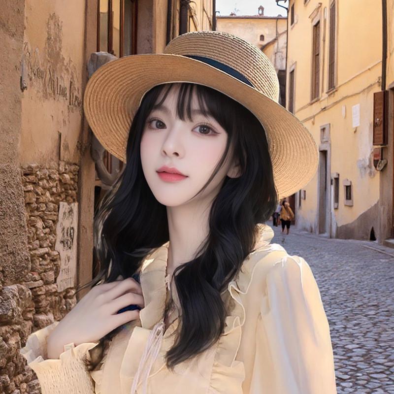 Bohemian Straw Hat With Wide Brim Summer Sunshade For Outdoor Women