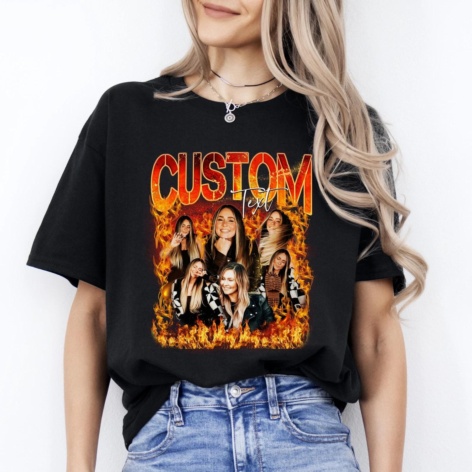 Custom Flame Bootleg rap T-Shirt gift Fire Bachelorette party Your own photo Uni L