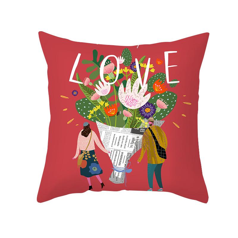 Shopee Valentine's Day Pillow Cover Home Sofa Cushion Cover Peach Skin Printed Living Room Bedroom Cushion Cover