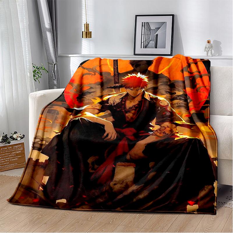 3D Bleach Kurosaki Ichigo Cartoon Anime Soft Blanket,Soft Throw Blanket for Home Bedroom Bed Sofa Travel Cover Child Gift