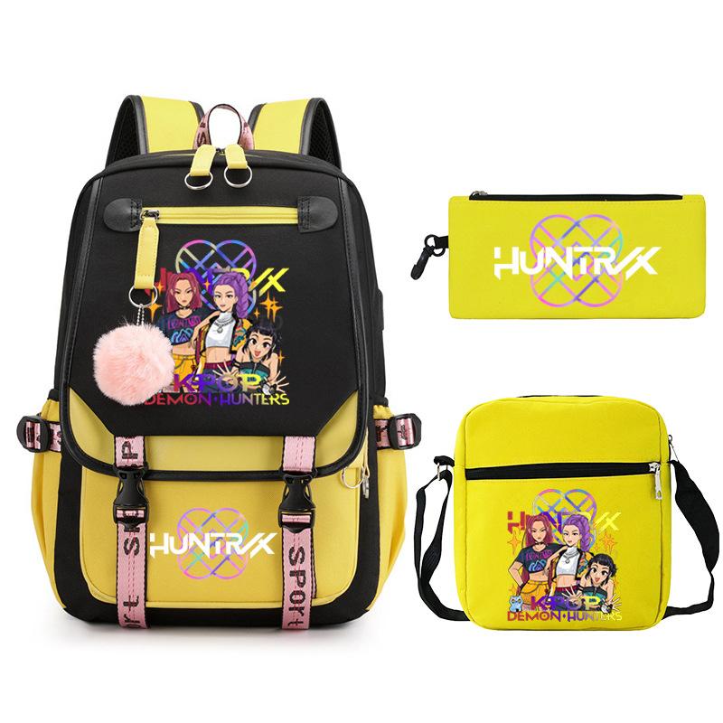 Animation Cartoon Peripheral Printing Trend Lightweight Shoulder Backpack, Primary And Secondary School Student Leisure Schoolbag Three-Piece Set