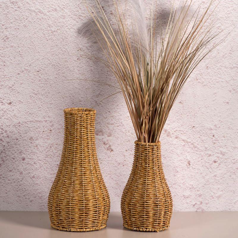 Kreative Rattanvase Weidenbodenvase Handgewebte Blumenvase DIY Blumenarrangement Desktop-Ornamente Minimalistische Innendekoration