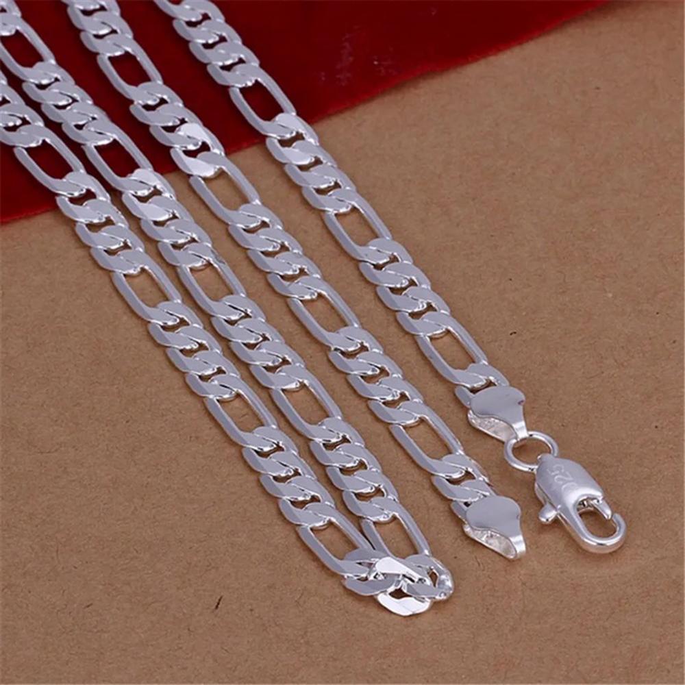 925 Silver 6mm Flat Necklace, Fashion Jewelry for Men and Women, Wedding Accessories, Gifts