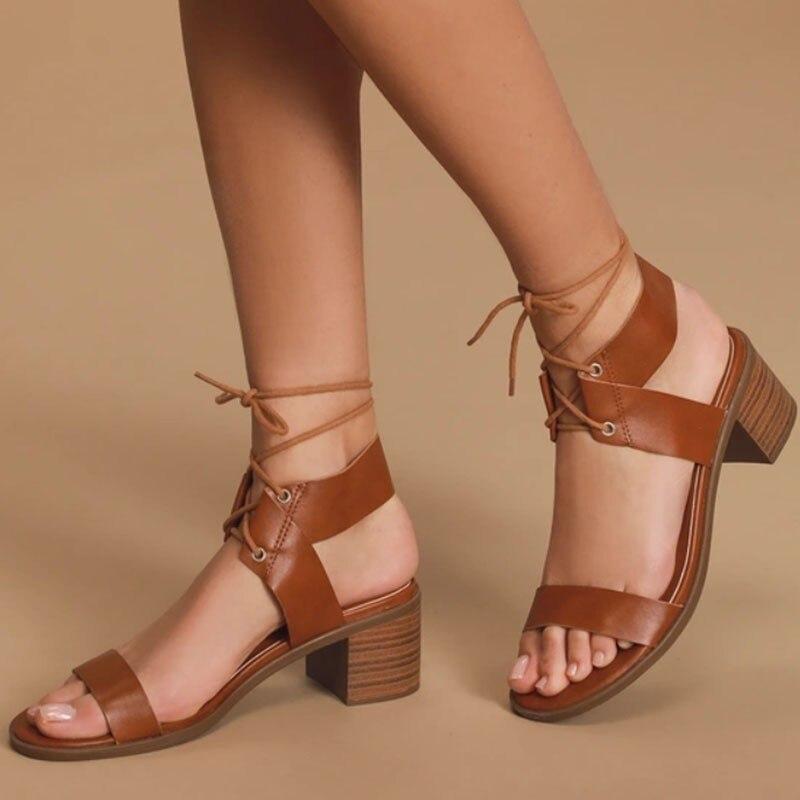 Women Summer New Cross -Tied Sandals Hoof Heel Sexy Outdoor Party High Heels Ankle Strap Light  Female Shoes