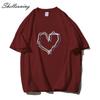 Shellsuning Loose O Neck Cotton Printed Shirts Women Summer Kawaii Heart Graphic Tees Female Casual Short Sleeve Base Black Tops