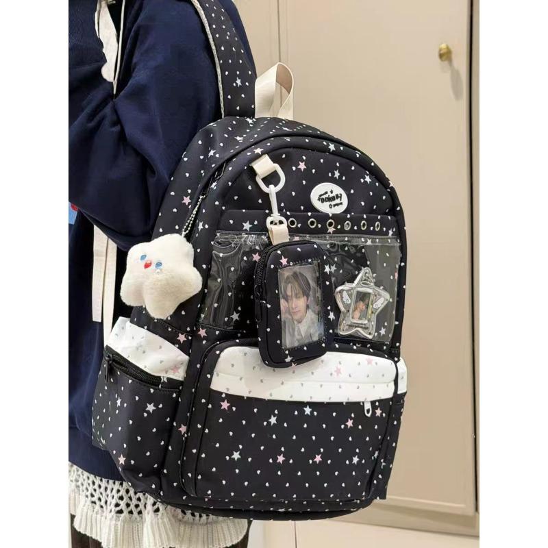 High-value sweet pink polka dot junior high school student backpack female volume two-dimensional transparent bar high school student backpack