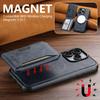 SUTENI M3 For iPhone 14 Pro Max Magnetic Case Cowhide Texture Leather Back Cover with Card Bag Kickstand