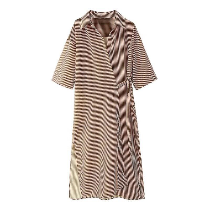 

European American Women s Clothing Fashionable Short-sleeved Striped Shirt Dress L
