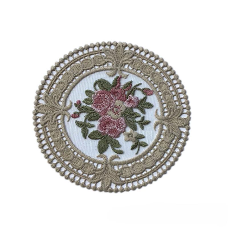 Retro European Oval Lace Embroidered Coaster Bedroom Study Kitchen Cup Table Mat Food Fruit Plate Cover Cloth Christmas Decor