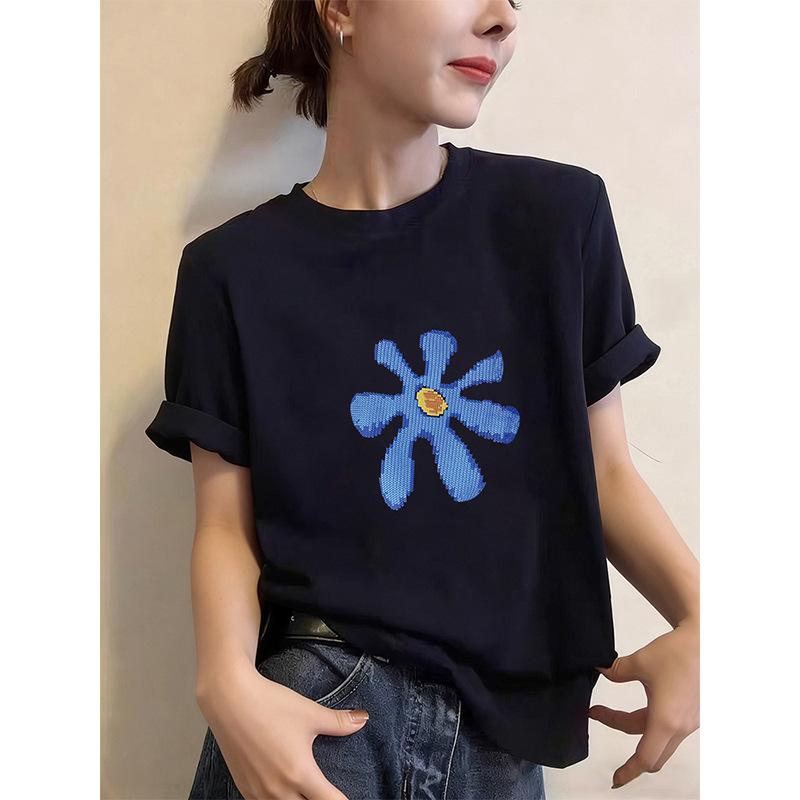 

Women s 2026 New Fashion Chic Thick Pure Cotton Brushed Short Sleeve T-Shirt - Versatile Summer Base Layer L