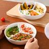 Ceramic Compartment Plate With Lid Three Compartments Round Steaming Plate For Breakfast And Diet Portion Control
