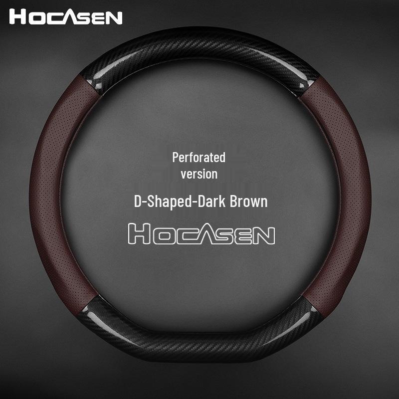 Hongqi Steering Wheel Cover: Leather & Carbon Fiber, Non-Slip, Fits H5/HS5/HS7/H7/HS3/H9, All-Season.