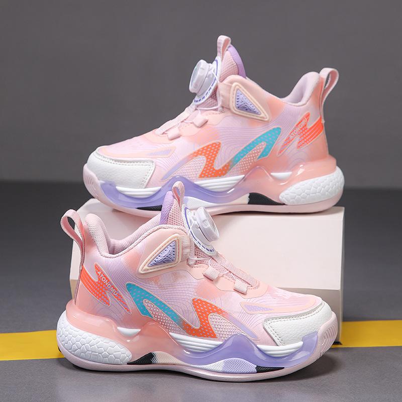 

Children s basketball shoes rotating buckle 2025 spring and autumn mesh boys sports shoes medium and older children s comfortable and wear-resistant 40