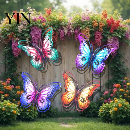 Waterproof Metal Wall Ornaments Butterfly Decorations, Garden Art Sculpture, Decorative Pieces Weatherproof Hanging Decor for Patio Fence Home