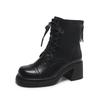 Fashion Women Black Ankle Boots Fashion Lace-Up Platform Thick Heel Motorcycle Booties Retro 2025 Autumn Winter Female Short Botas Shoes
