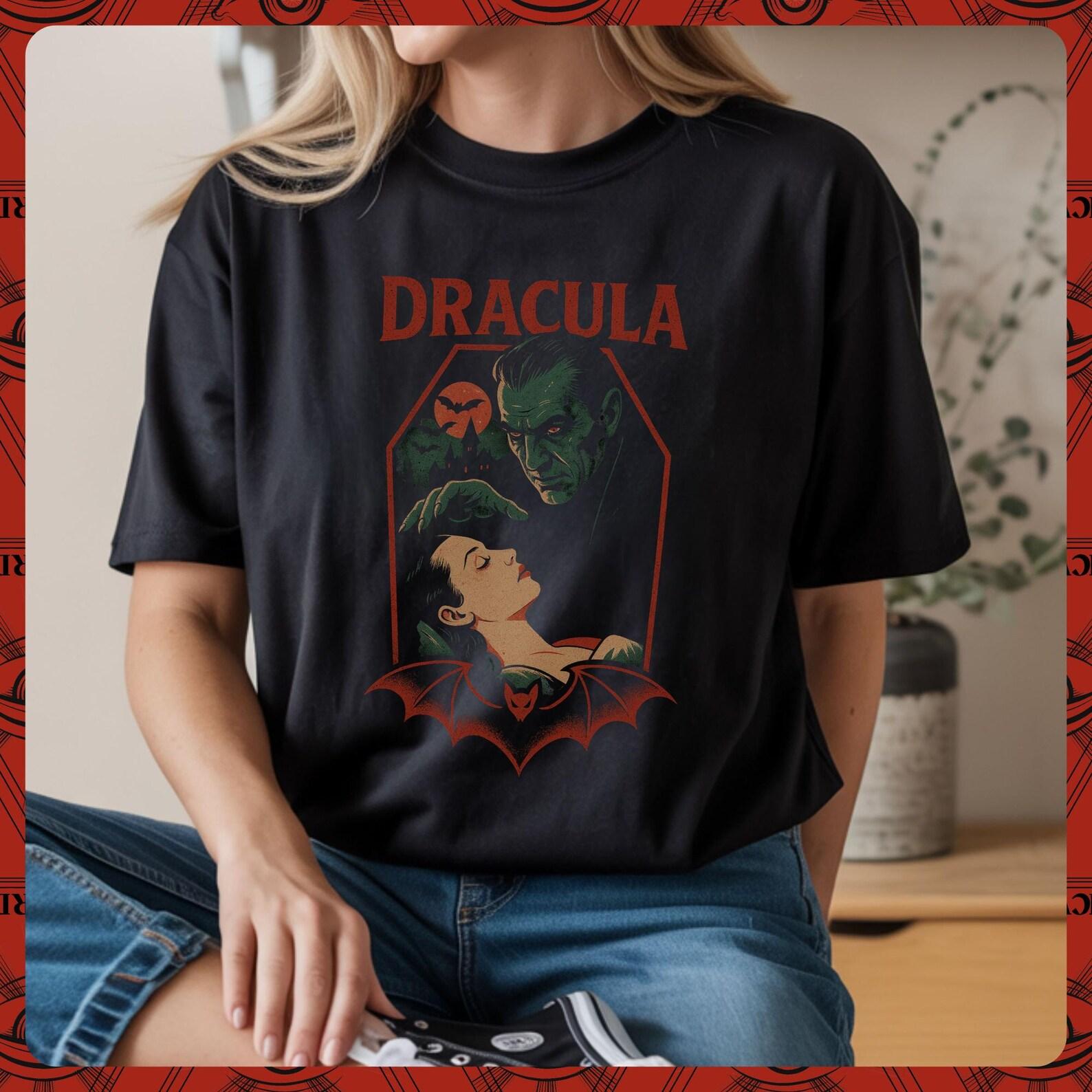 Classic Dracula Shirt Vintage Horror Movie Tee Gothic Vampire T-Shirt Halloween Shirt Horror Fan Gift Retro 4XL