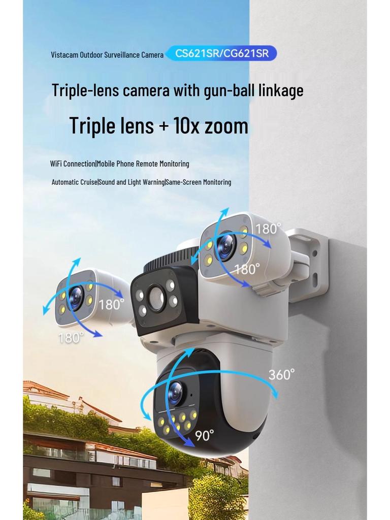 Outdoor 360° Multi-Lens Camera with Triple-Screen Monitoring