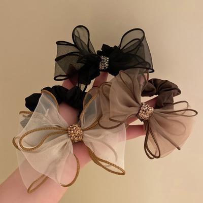 Mesh Bow Hair Ring Net Red 2022  All-Match Simple Ins Temperament Ball Head Czech Drill Head Rope