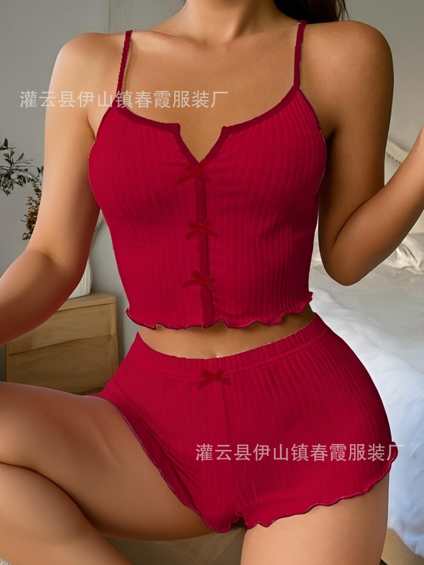 

New Fashion Heart Print Contrast Color Homewear Suspender Pajama Set XL червоний