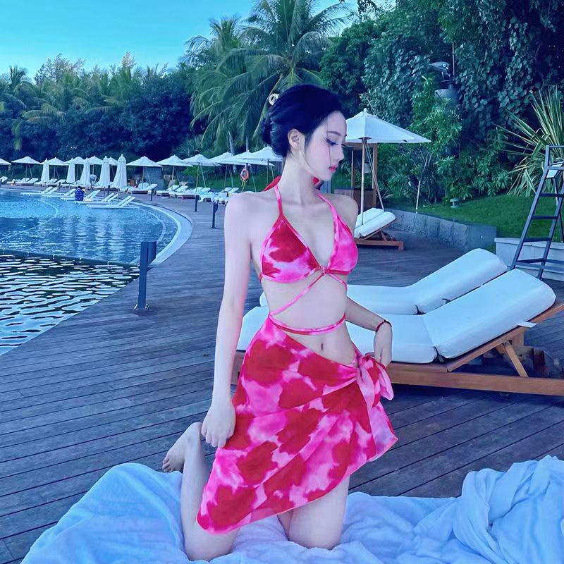 Women's European & American Tie-Dye Bikini Three-Piece Set with Cover-Up - Sexy Hot Girl Style for Spring Vacations