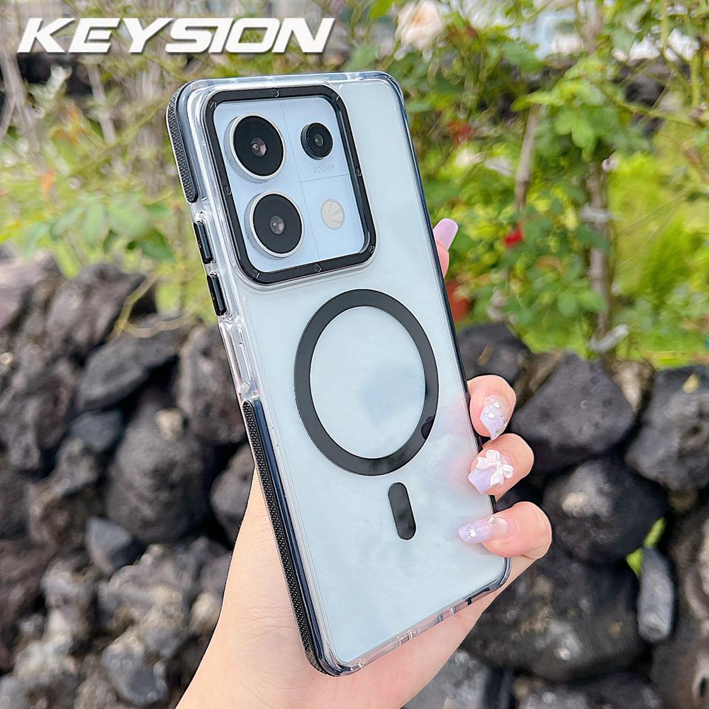 

KEYSION Transparent Magnetic Case for MagSafe for Redmi Note 13 Pro 5G 13 4G Clear Shockproof Phone Cover for Redmi Note 13 Pro+ 5G for Redmi Note 13 4G чёрный