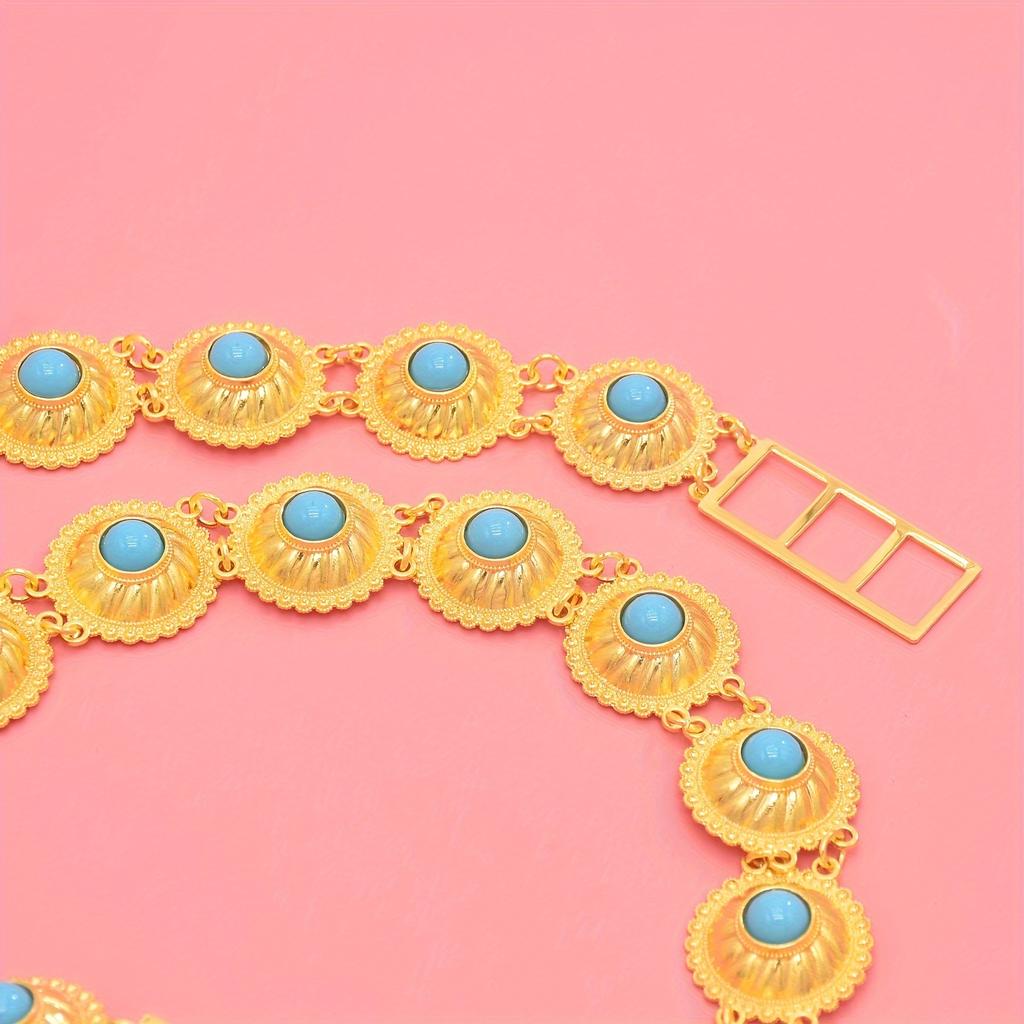 Elegante Bohème-Taillenkette im Vintage-Stil, Legierung Synthetischer Edelstein Golden Runde Scheibe mit Quaste Taillenkette Körperkette Schmuck