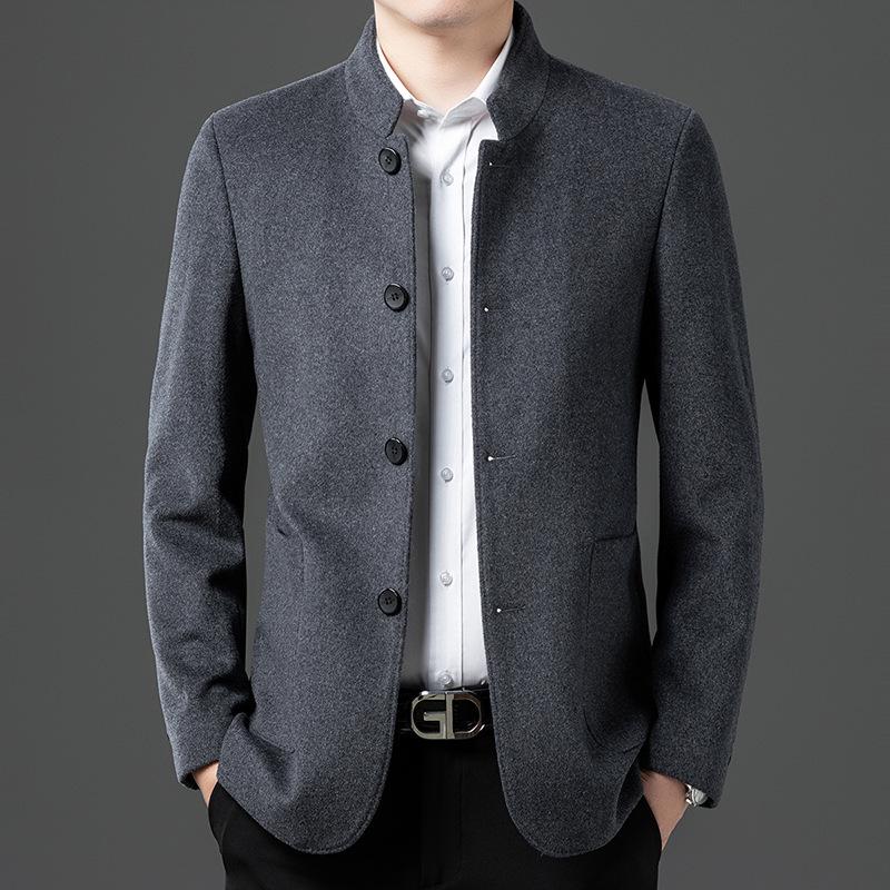 Men's Wool Stand-Up Collar Zhongshan Jacket: Business Casual Suit for Middle-aged and Elderly