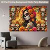 Vibrant Background Fabric for the Day of the Dead Celebration  Featuring Floral Skull Design and Mexican Party Decorations