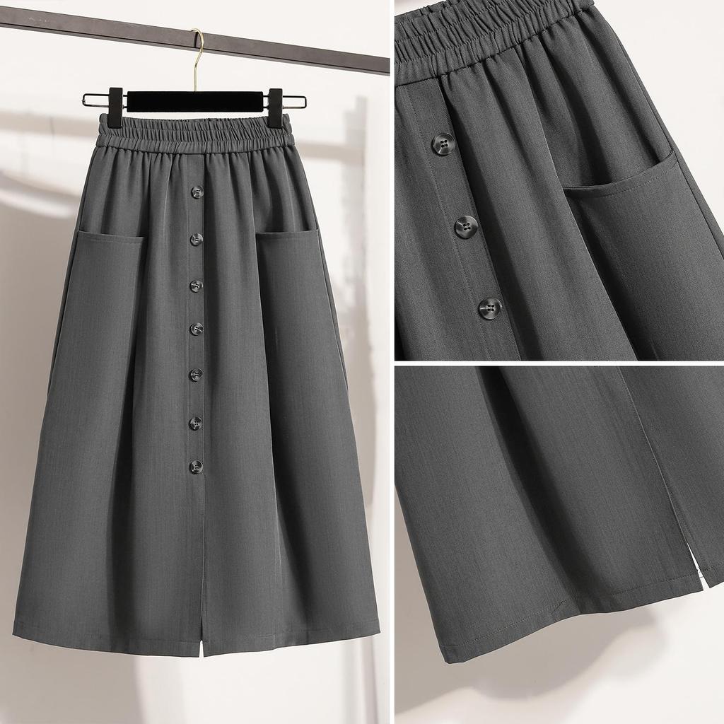Fuste noi de primăvară de dimensiuni mari pentru femei, cu talie elastică, supradimensionate, la modă, linie A, fuste lungi pliate solide