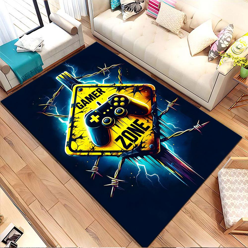 "Gaming Zone Warning" Patterned carpet, non slip mat suitable for living room and bedroom sofas