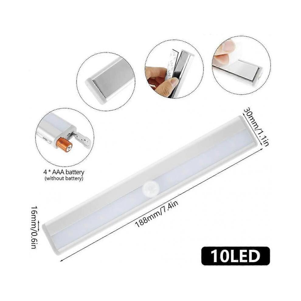 Set of 3 LED Motion Sensor Lights Indoor Wardrobe Light 10 LEDs Wireless Spotlight, LED Closet Lamp Battery Powered LED Lighting with Magnetic Strip