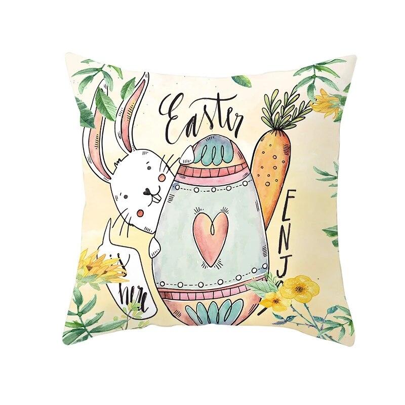 Easter Decorative Pillowcase Cartoon Rabbit Pillowcase Egg Print Cushion Cover Living Room Sofa Cushion Cover Home Decoration