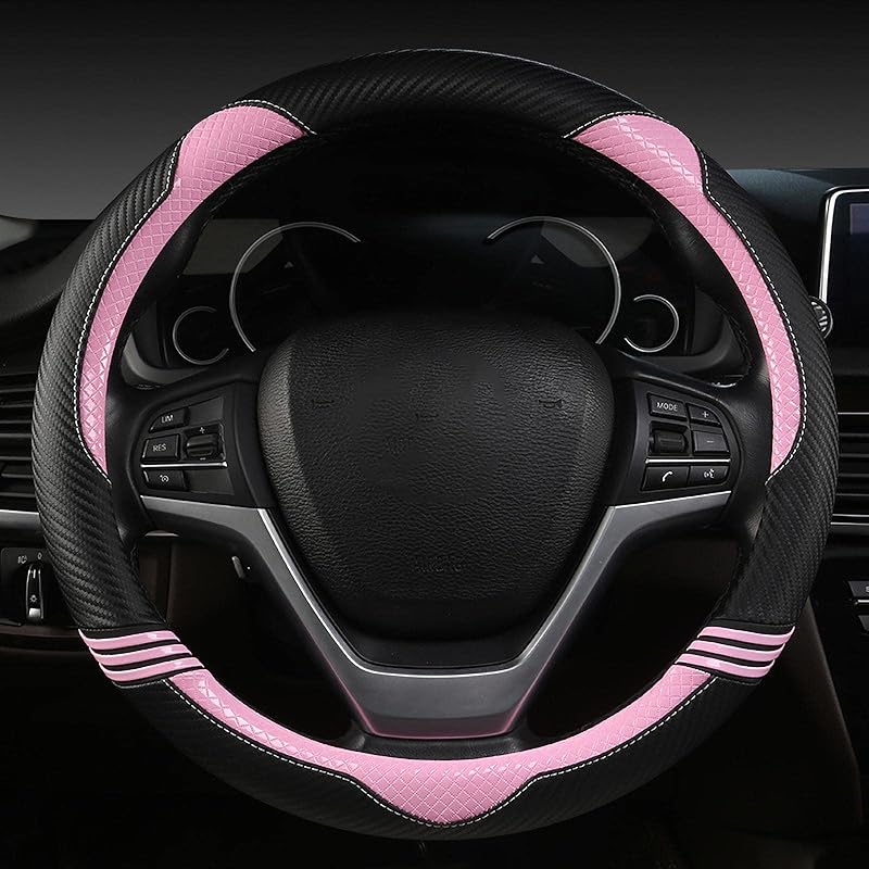 YUNZLAN Stylish Cute Cat Ear Steering Wheel Cover For Women Girl,Leather Auto Car Steering Wheel Cover Universal Fit 15 Inch Car Interior Accessories