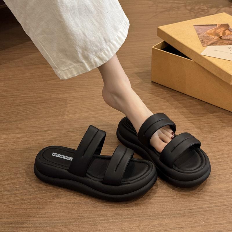 Thick-bottomed Non-slip Slippers for Women's Summer Wear 2025 New Fashionable and Versatile One-word Drag, Small Height-increasing Beach Sandals