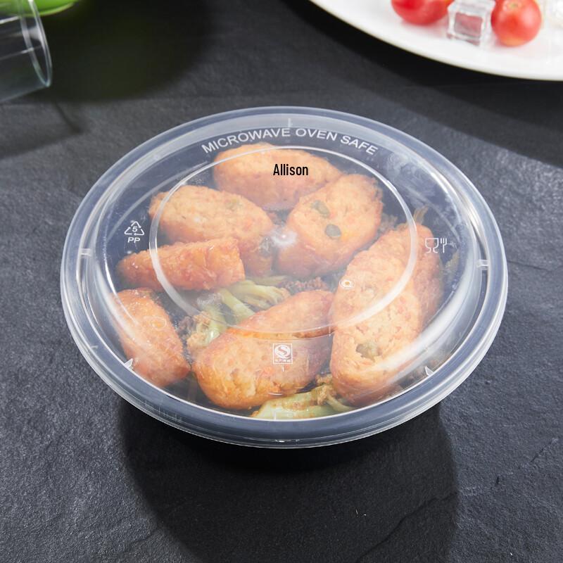 Disposable Round Black Plastic Meal Prep Boxes with Lids