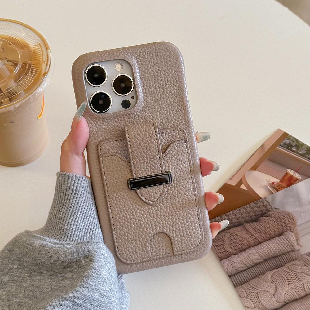 For iPhone 15 Pro Max Case with Card Slots Litchi Texture Leather+PET Phone Cover