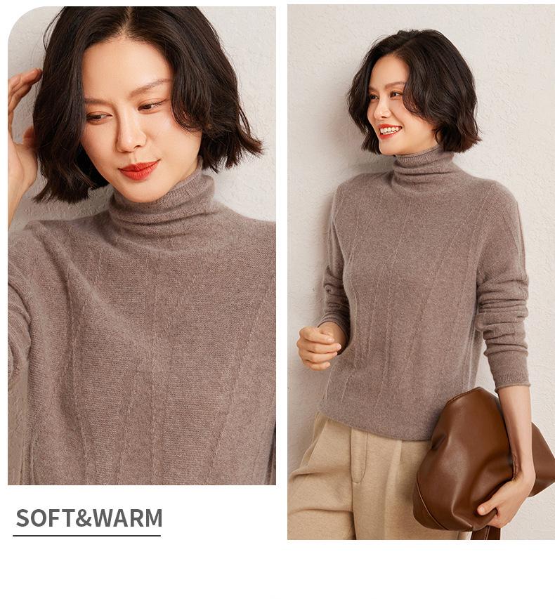 2024 Korean Style Reverse Stitch Turtleneck Cashmere Sweater for Women