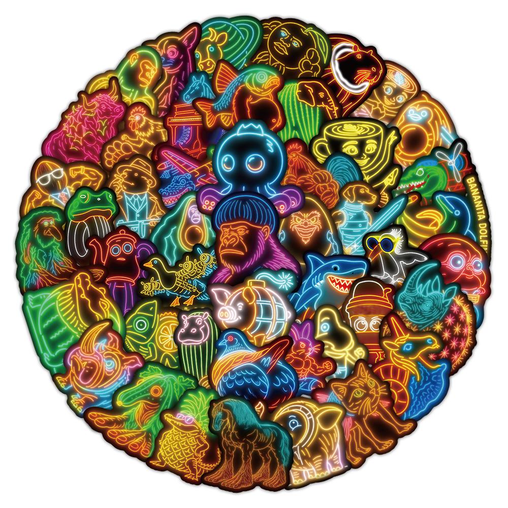 10/30/52pcs Neon Italian Brainrot Animals Stickers Tung Tung Sahur Cartoon Decals DIY Journal Notebook Abstract Graffiti Sticker