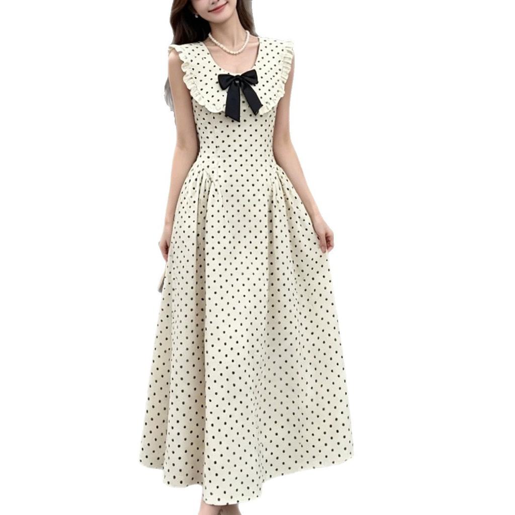 Polka Dot Apricot Waist Temperament Light Luxury High-end Dress Women's Summer New Long Dress French Skirt