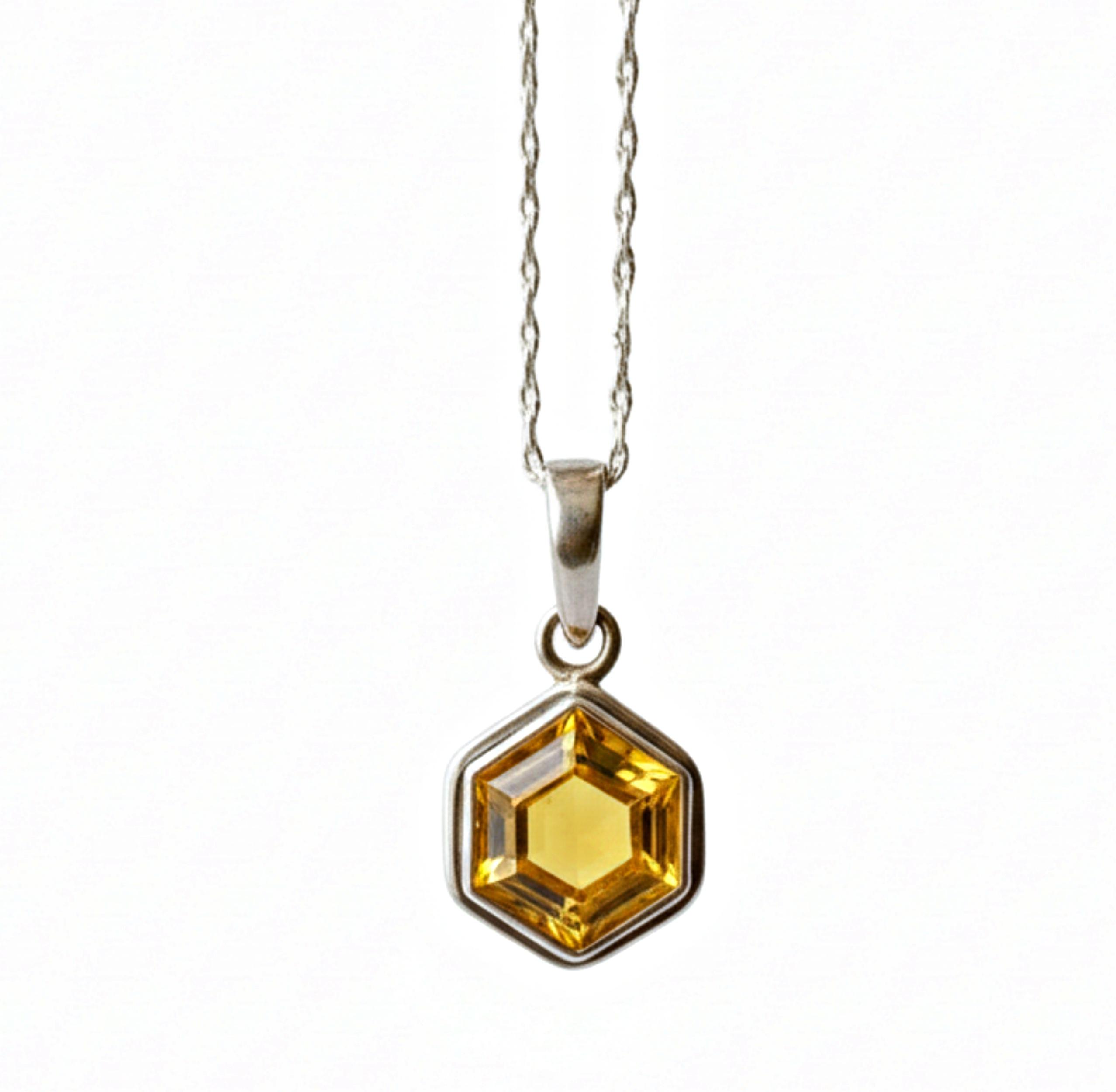 

Yellow Citrine Hexagon Pendant, 925 Solid Sterling Silver, Handmade Minimalist Necklace Pendant