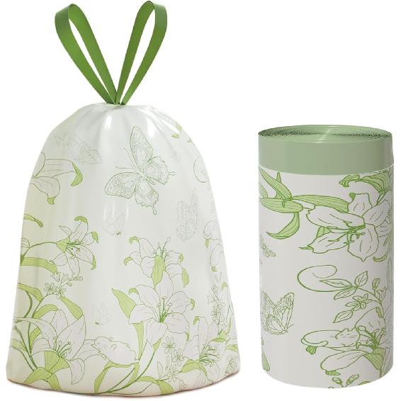 4 Gallon Trash Bags, Small Garbage Bags with Drawstring and Printed Lily Design, Tear-Free, Leakproof & Durable Small Trash Bags for Bathroom,