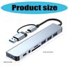 Aluminum 8 In 1 USB C Adapter Hub with 4 USB Port Splitter Adapter Small Card Reader and 3.5 Auditory Port Efficient