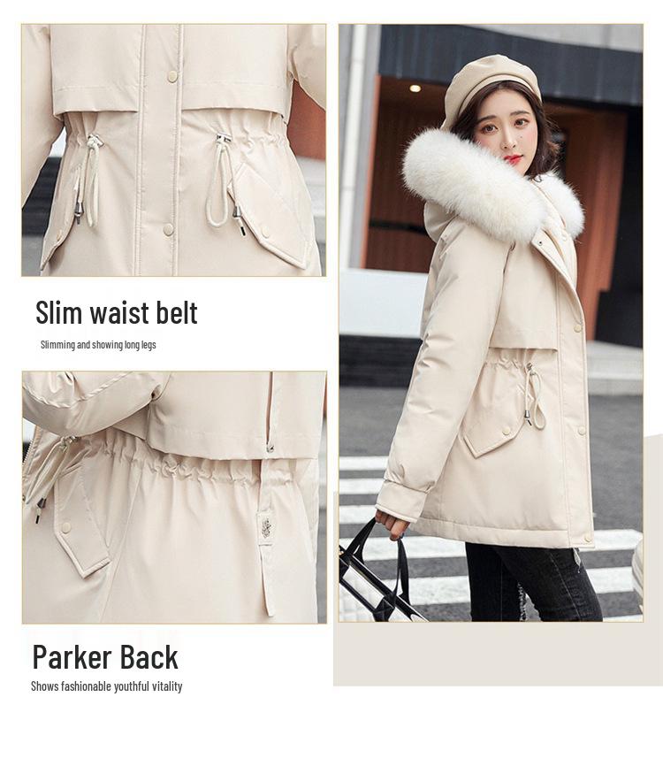 Women's Winter 2025 Cotton-Padded Parka with Fur Collar - Casual Mid-Length, Loose-Fit Korean Style Coat