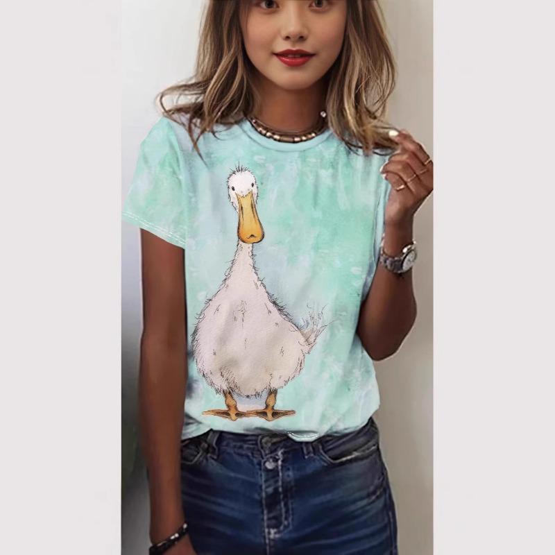 T-shirt d'été pour femme avec impression grenouille 3D, graphique amusant 'percée murale', col rond, manches courtes, décontracté, ample